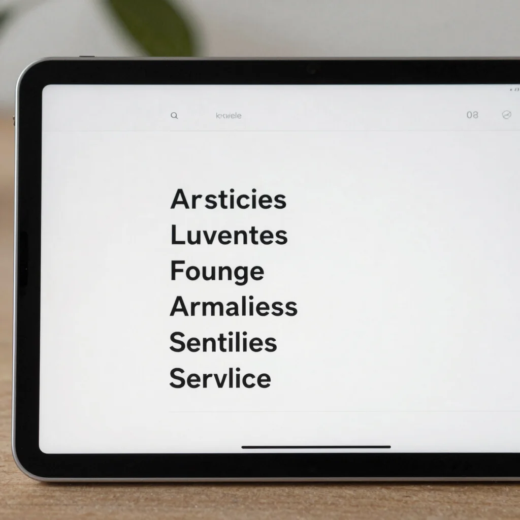 Close-up of a tablet showing a typographic hierarchy layout for a