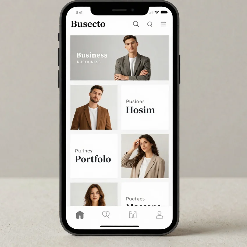 Phone screen previewing a mobile responsive layout of a business