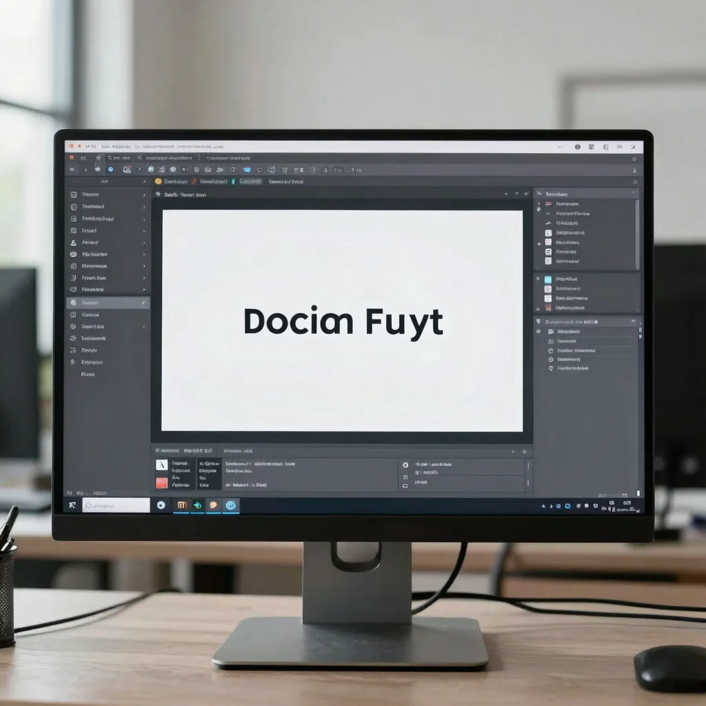 Desktop monitor displaying interface components and clean brandin